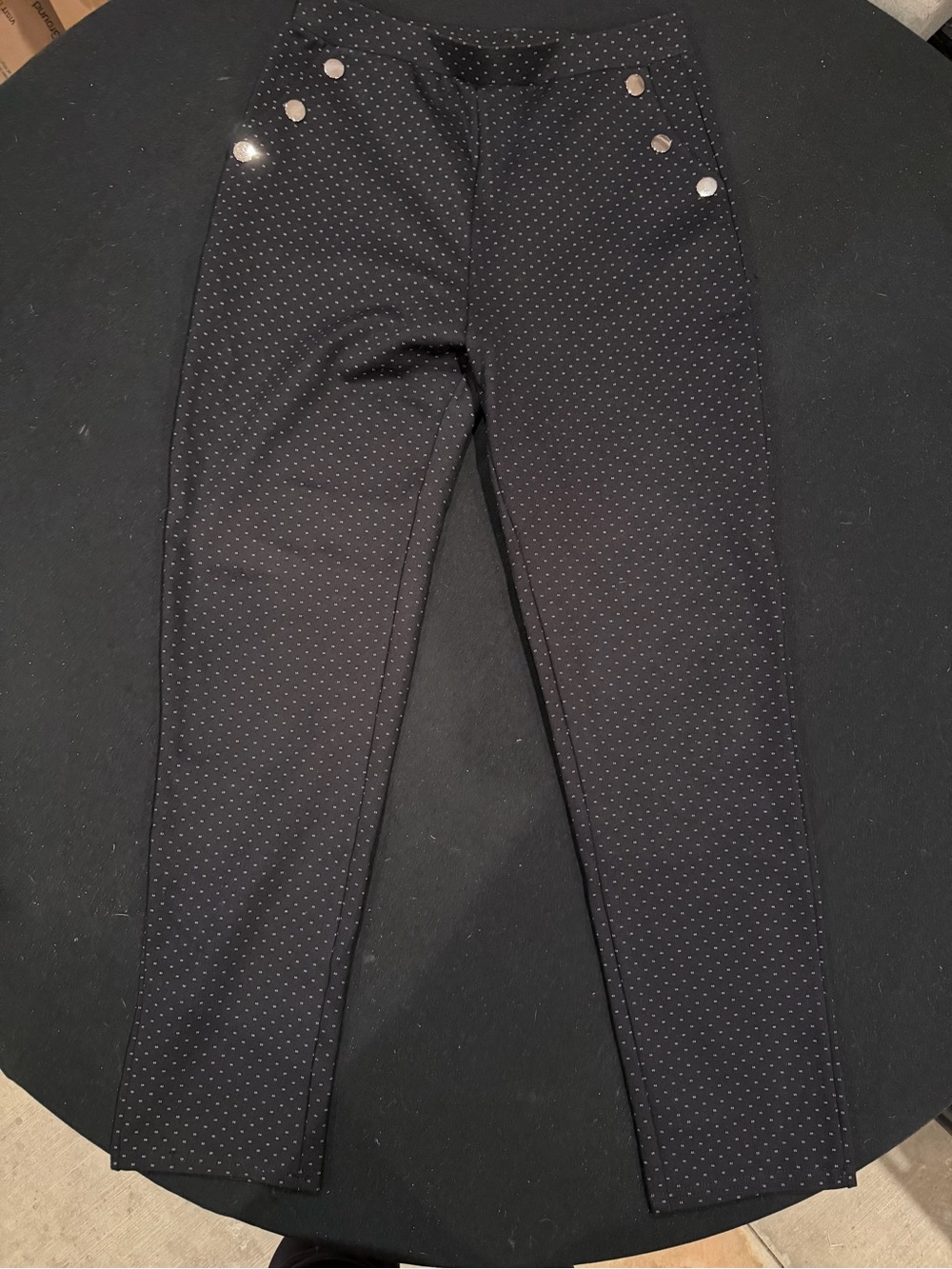 Classic Concepts Black Pindot Sailor Pants Medium Silver Button High Rise